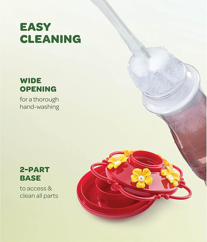 Hummingbird Feeder 10 oz [Set of 2] Glass Feeders for Outdoors, with Built-in Ant Guard - Circular Perch with 5 Feeding Ports - Wide Mouth for Easy Filling/2 Part Base for Easy Cleaning