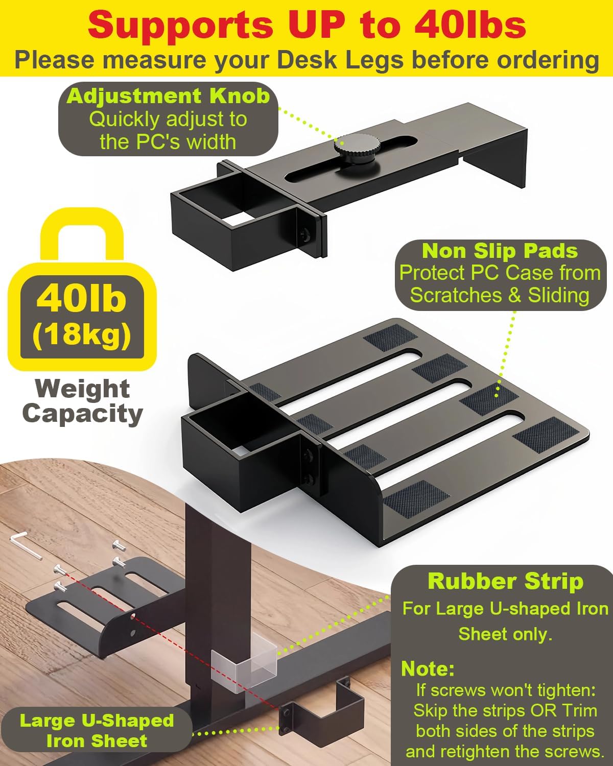Under Desk PC Mount No Drill Clamp Holder CPU Stand Fits 80x50mm