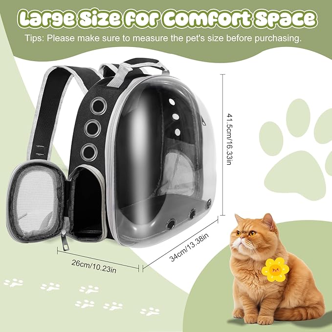 Pet Carrier Backpack Bearded Dragon Cat Bird Rabbit Guinea Pig Small Animal Carrier Backpack with Clear Bubble Window Ventilated Space Capsule Design Black and White
