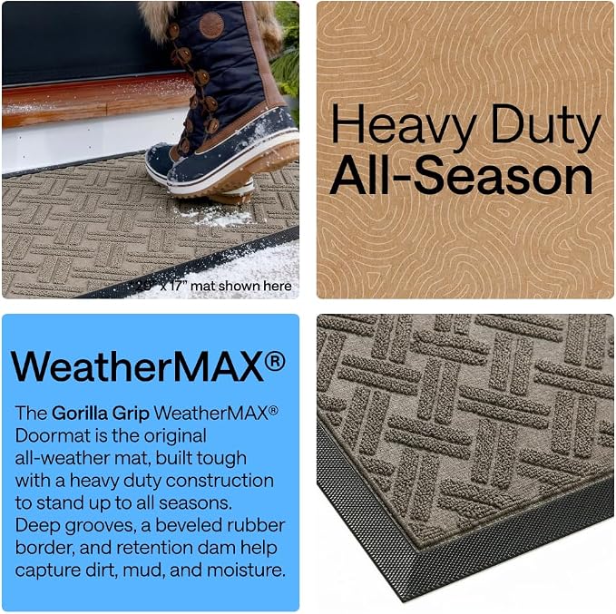 GORILLA GRIP 100% Waterproof All-Season WeatherMAX Doormat, US Designed Natural