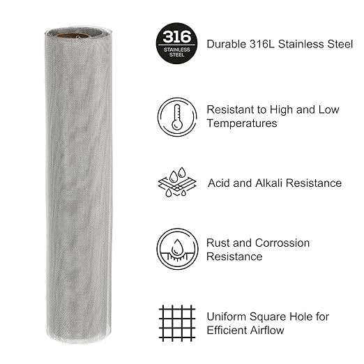 PATIKIL 40" L x 10" W Woven Wire Mesh, 40 Mesh 316L Stainless Steel Air Vent