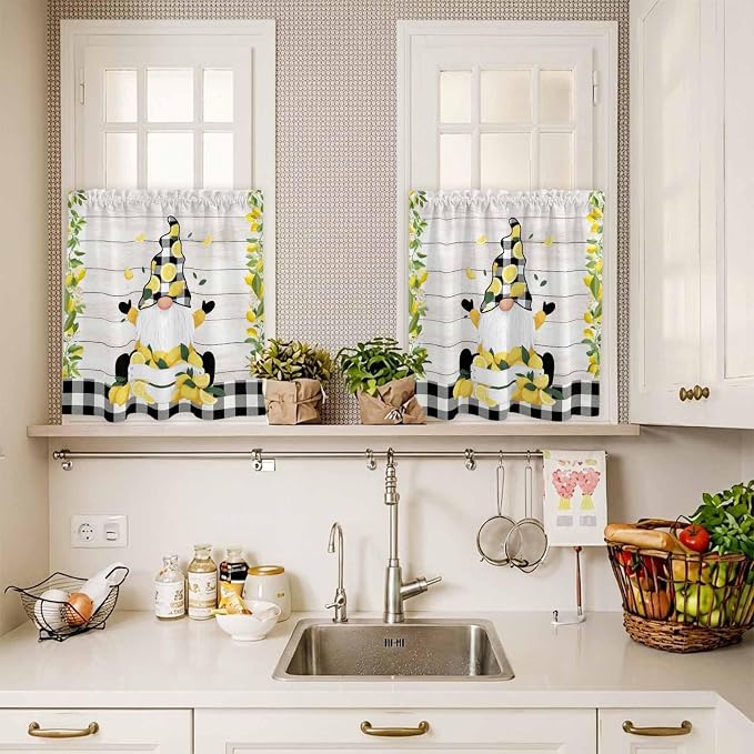 Lemon Gnomes Kitchen Curtains Set 3 Piece