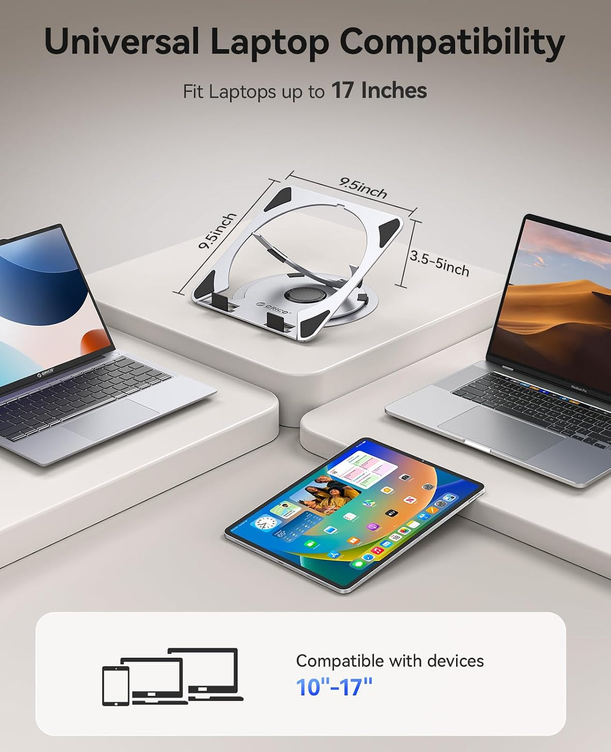 ORICO Aluminum Laptop Stand for Desk, 360° Rotating Laptop Riser