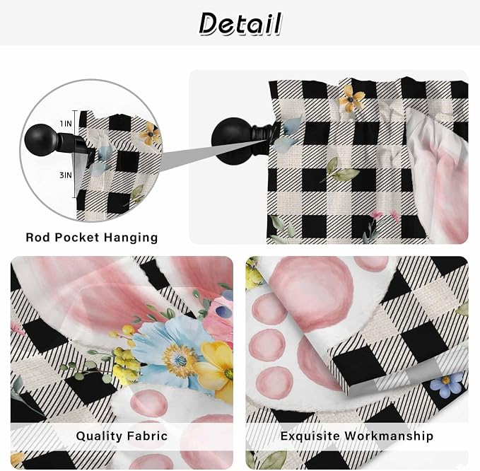 Easter Kitchen Tier Curtains 45 Inch Long 2 Panel Set, Rod Pocket Short Window