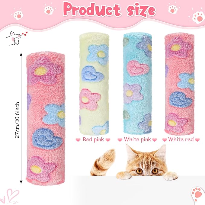 Civaner 6 Pcs Flower Toy Cat Catnip for Indoor Cat 10.6 Inch Kitten Kicker Stick Catnip Toy with Crinkle Sound Inside Interactive Soft Plush Kitten Pillow for Chew Exercise (Pink, Green, Yellow)