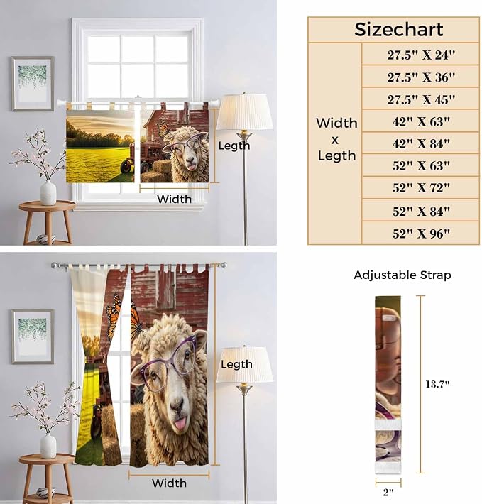 Farm Sheep Living Room Curtains 84 Inch Length, Window Curtains Tab Top