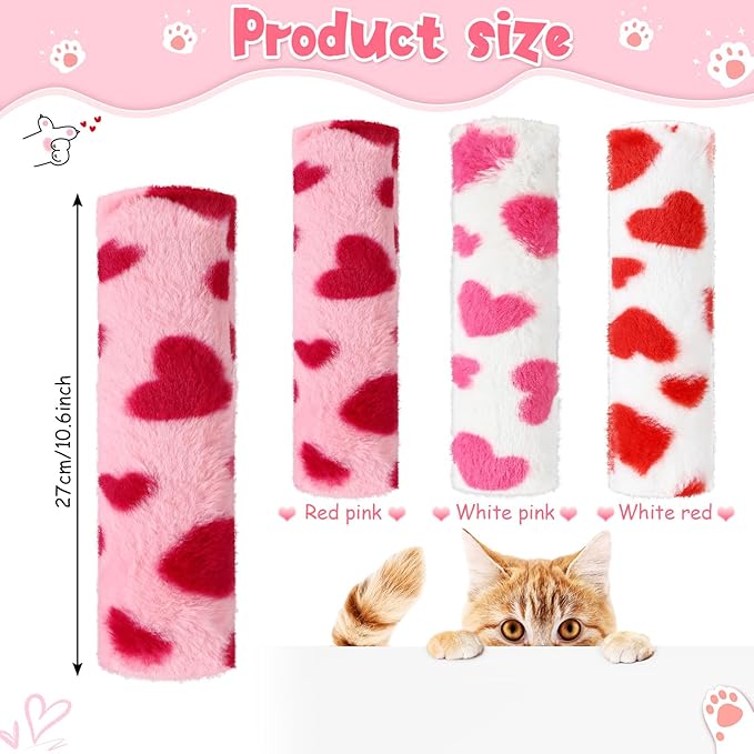 Civaner 6 Pcs Valentine's Day Cat Catnip Toys for Indoor Cat 10.6 Inch Kitten Kicker Stick Catnip Toy with Crinkle Sound Inside Interactive Soft Plush Kitten Pillow for Chew Exercise (Red White Pink)