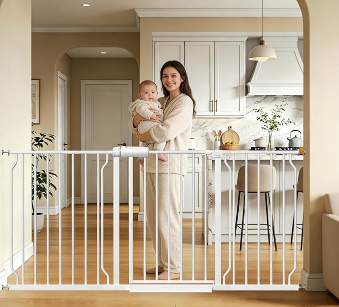 Extra Wide Long Baby Gates 62-67 Inch Stairs Doorways Pet Dog gate Indoor Outdoor Pressure Mount No Drill Walk Through Safety Child Gate