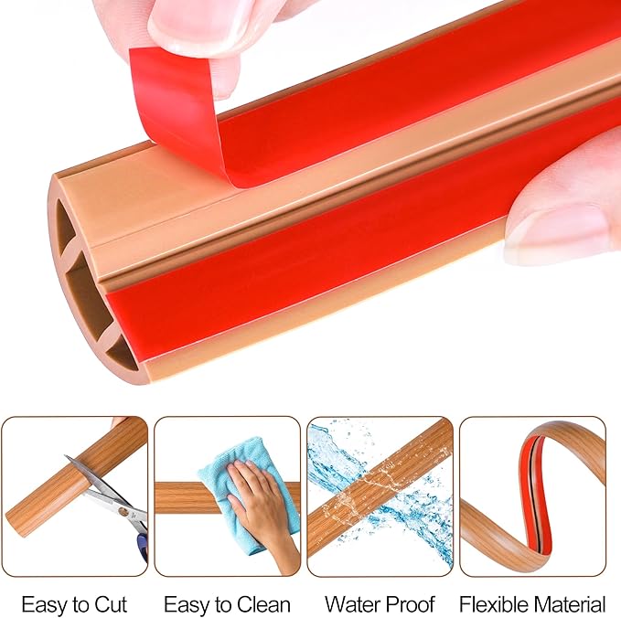 MYFAMIREA 5FT Floor Cord Cover for Wire Self Adhesive Cable Cavity Management PVC Extension Cord Hider Power Floor Wire Protector Cover Prevent Cable Trip for Office Home Outdoor (Brown Wood, 1.97'')