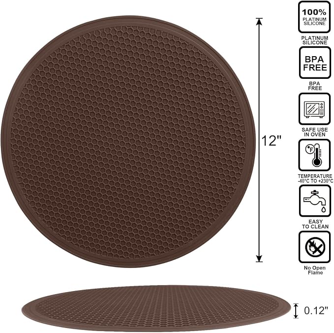 Brown Silicone Microwave Mat 12 inch Extra Large Multi-Use Microwave Mat Heat
