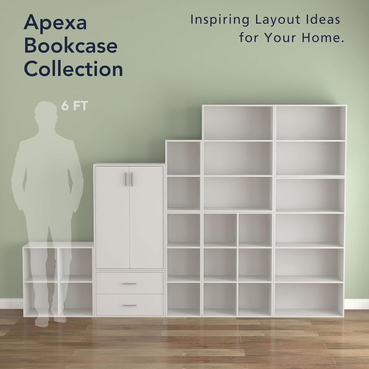 Homes: Inside + Out Apexa 2-Cube Storage Organizer Shelves, Stackable Wood Bookcase Fits Cubby Bins for Organization, Dorm Teen Room Decor & Home Office, White