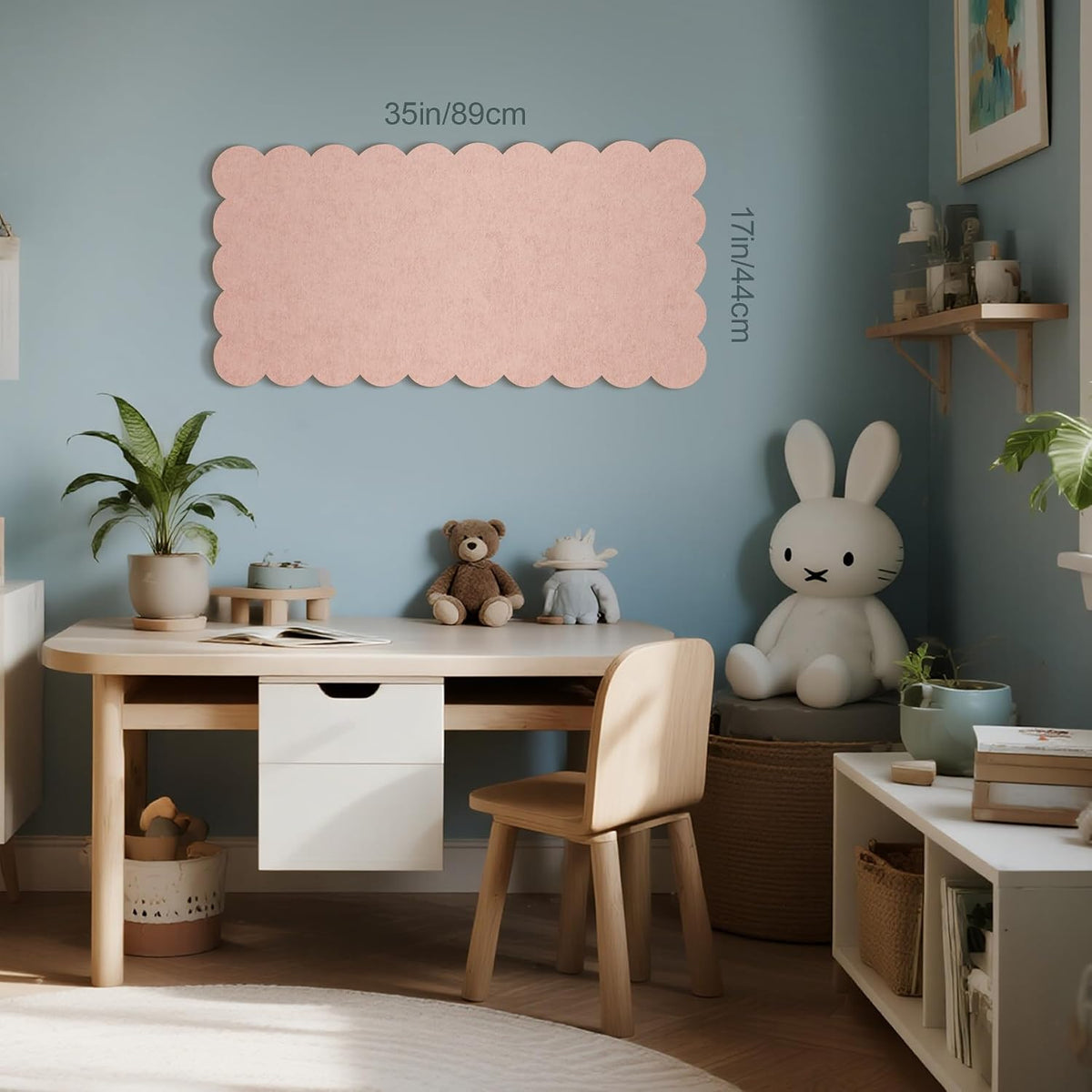 Scalloped Bulletin Board 35x17.5 inches, Decorative Felt Pin Board for Wall