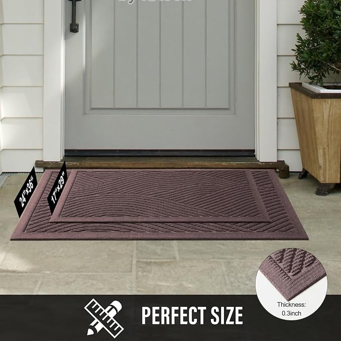 HIYARD Sturdy Front Door Mat, Absorbent Muddy Dirt Resist Welcome Door Mats