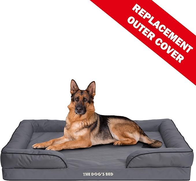 The Dog’s Bed Replacement Outer Cover & Bolster for Standard Foam Beds, Oxford Fabric, Grey, XXL