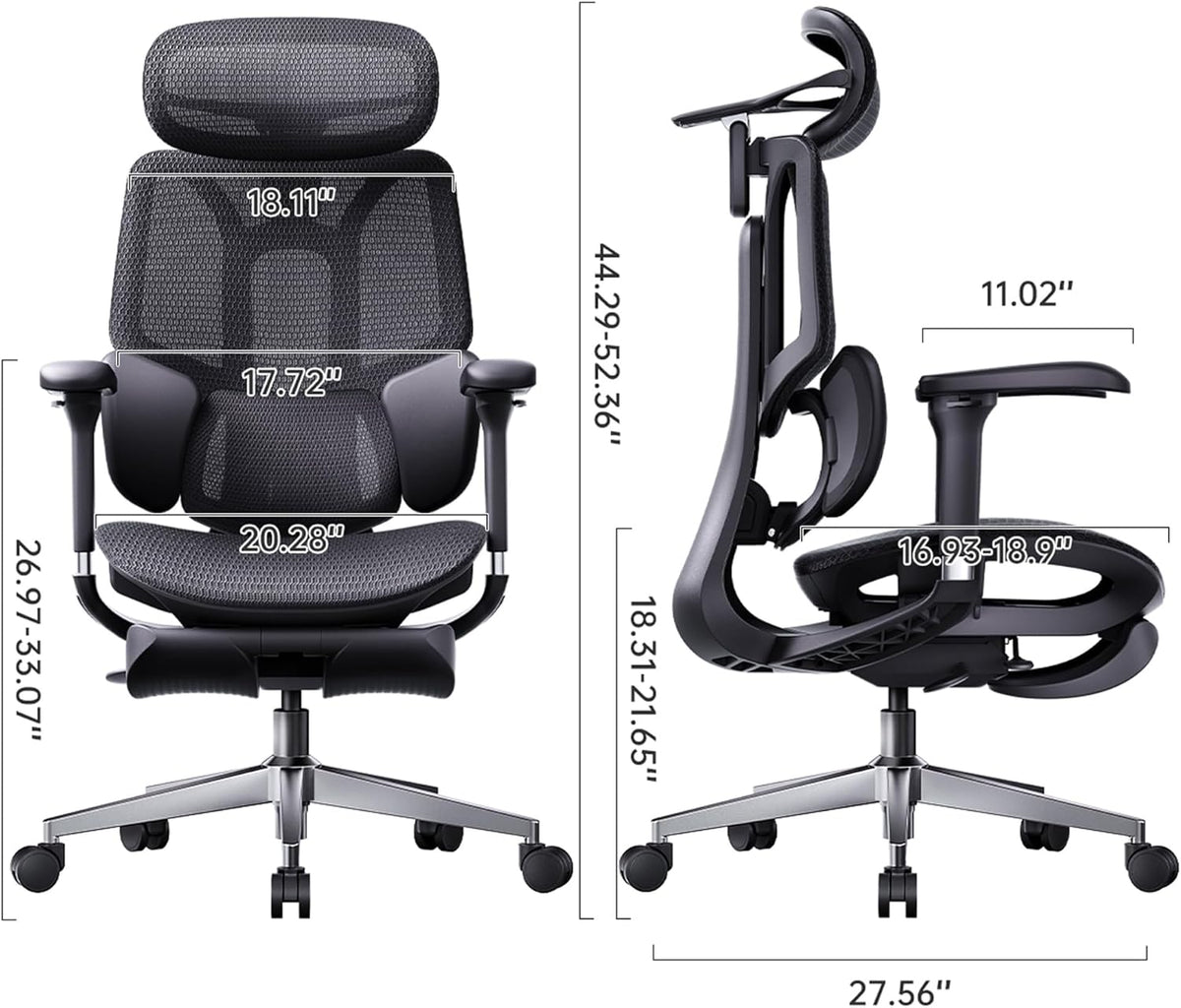 Hbada E3 Air 2026 Ergonomic Office Chair, 3-Zone Lumbar Support, Comfy Home Office Chair with Auto Recline, 4D Headrest & Armrests, 140° Tilt for Work & Relax with Footrest, Black with Footrest