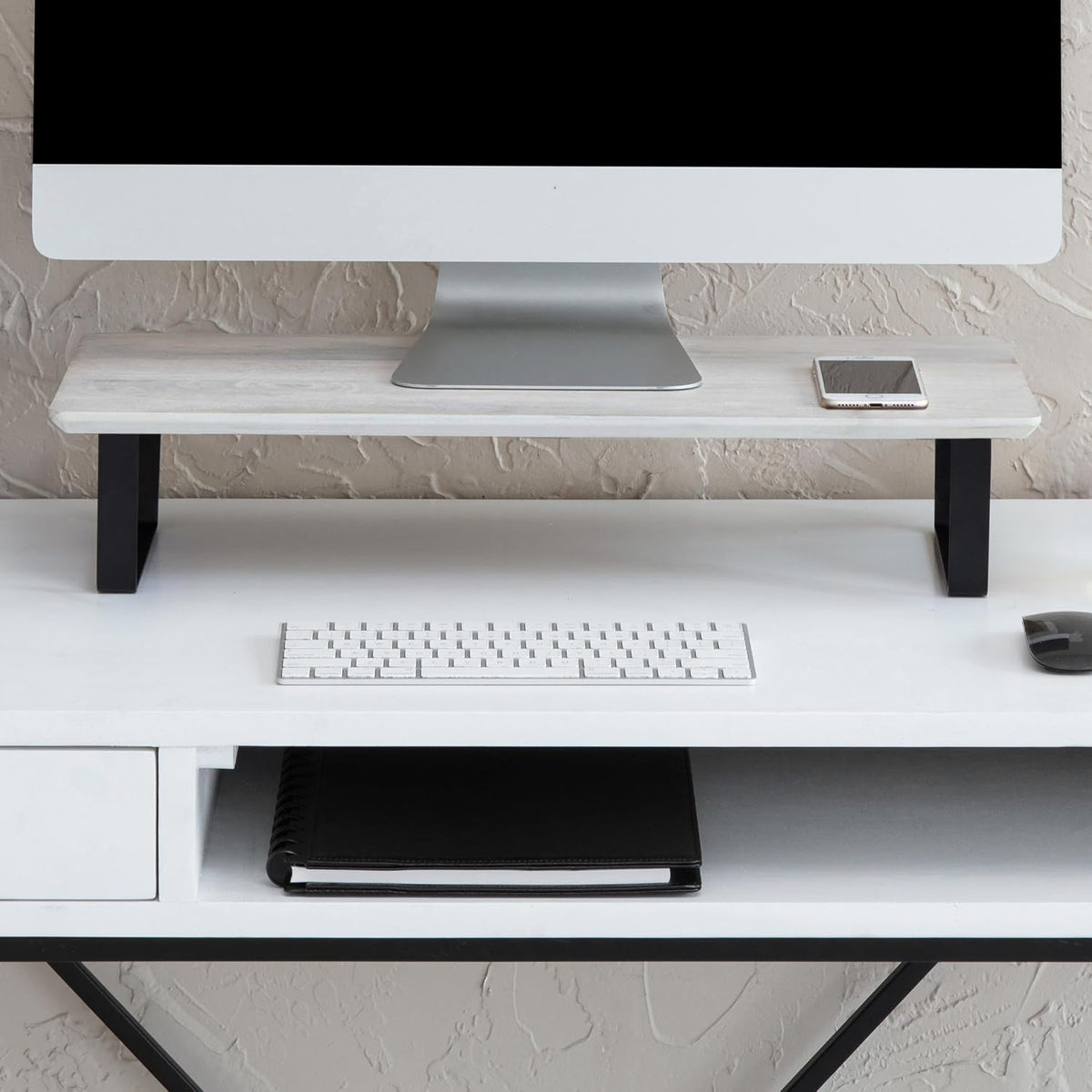 Anji Mountain Monitor Stand for Desk - Desktop Organizer & Laptop Riser, Ergonomic Monitor Riser, Space-Saving, Durable, Easy Assembly & Ideal for Home & Office,White Wash, 24-Inch, Classic