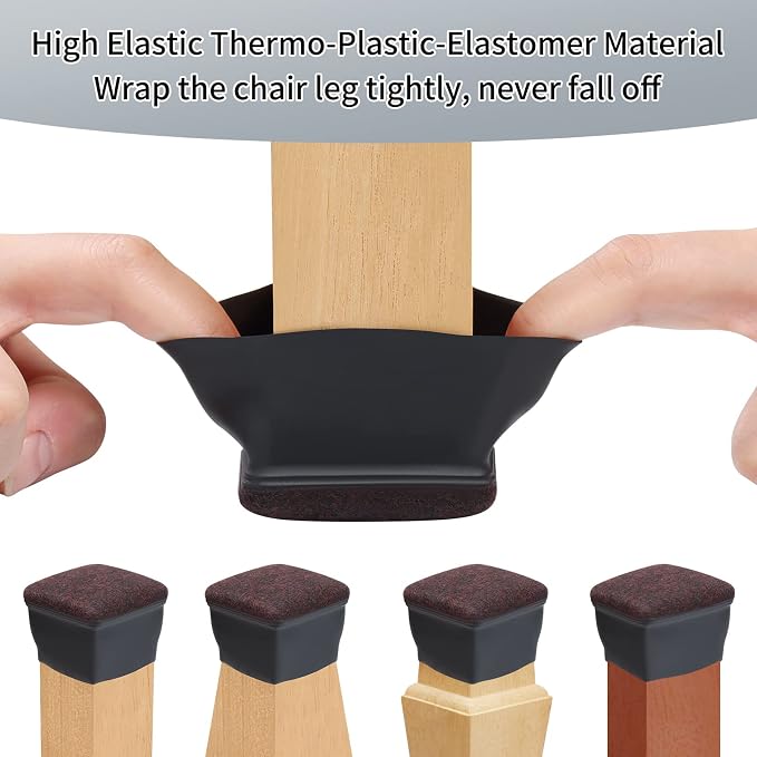 Ezprotekt 8 Pcs Extra Large Square Chair Leg Floor Protectors, Silicone Felt