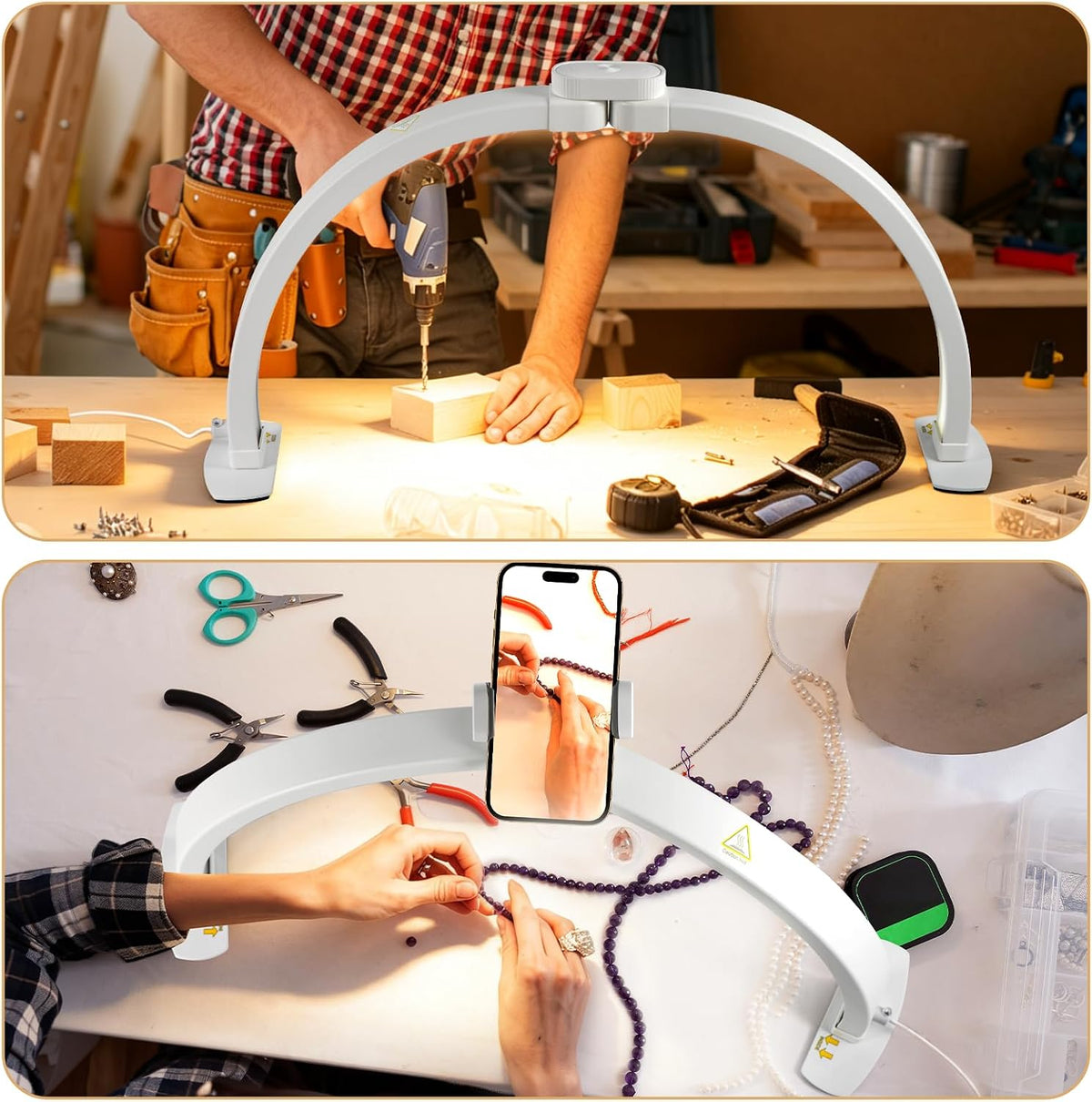 Half Moon Light for Nail Desk, 23" Foldable Arch LED Desk Lamp with Phone Holder, 3 Color Modes & 10 Brightness Levels, 364 LEDs 4700LM CRI≥90, Shadow-Free Manicure Lamp for Salon & Home (White)