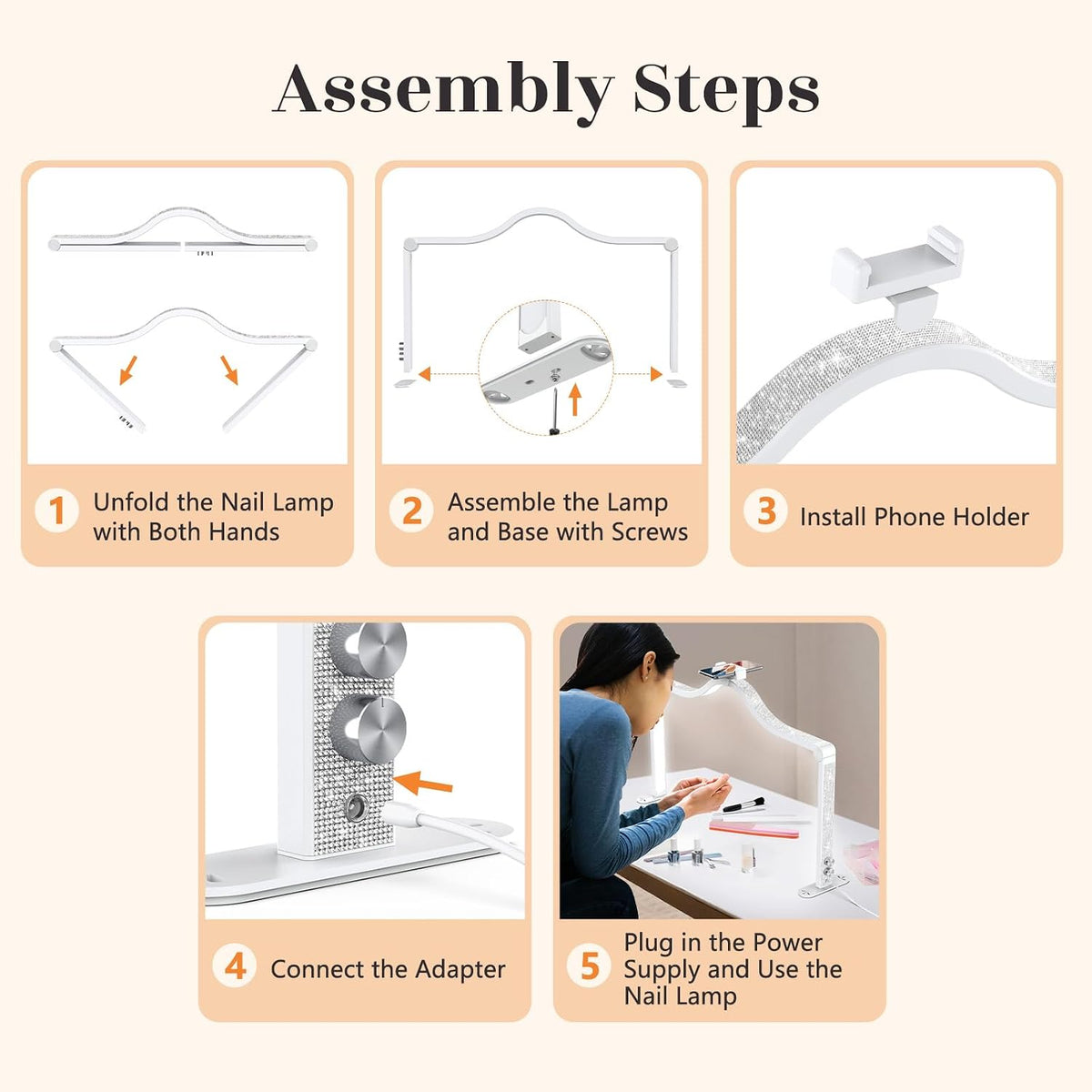 Yokilly Arc Half Moon Light: 34" Shadow-Free Large Nail Light for Desk