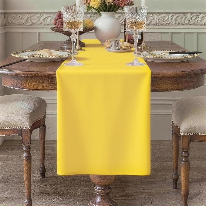 Yellow Table Runner, Waterproof Washable Runners 90 Inches Long | Reusable