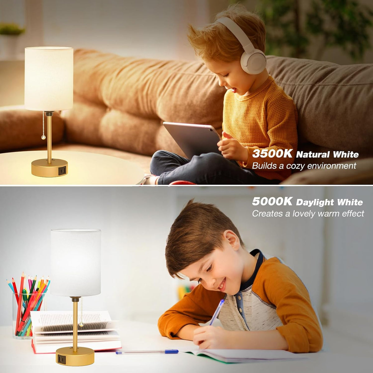Small Bedside Lamp for Nightstand, Gold Desk Lamp for Dorm Room Bedroom