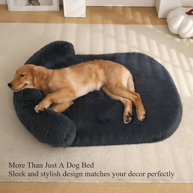 Calming Dog Bed - Fluffy Plush Mat with Removable Washable Cover | Furniture Protector for Large Dogs & Cats(Rainbow Colors,47.24X29.53X5.91in)
