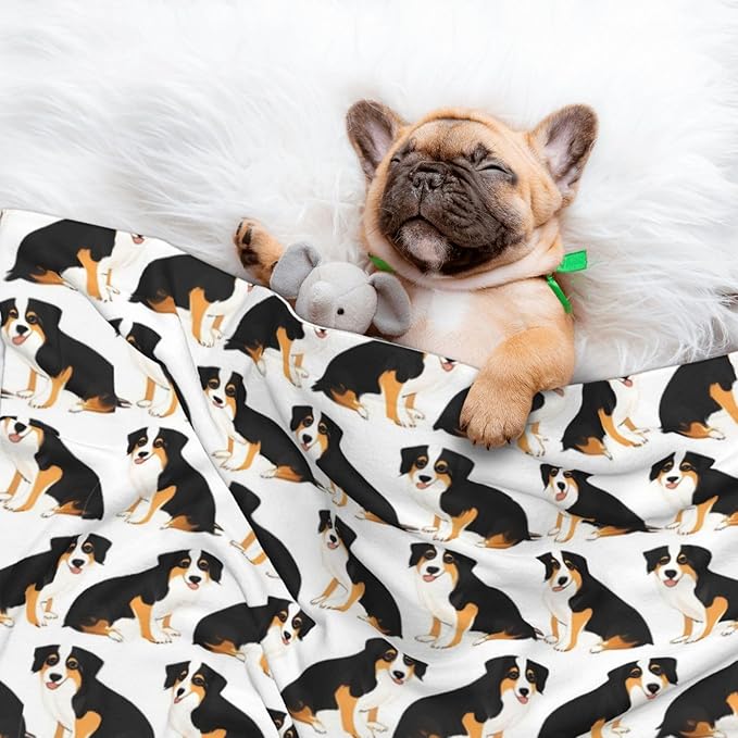 Double Sided Plush Pet Blanket for Small Large Animals, Australian Shepherds Dogs, Reversible Throw with Dimpled Dot Side and Flat Side for Kennels Living Rooms