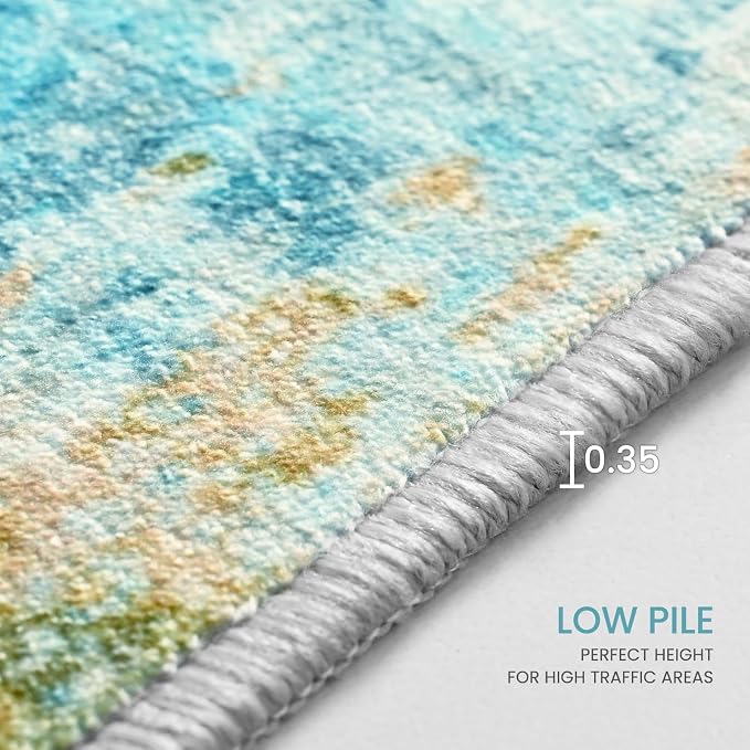 Ompaa Living Room Rug 5x7 Teal Blue Area Rug Machine Washable Boho Rug Non Slip