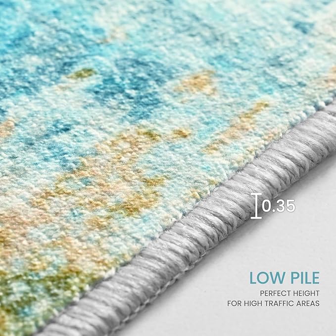 Ompaa Living Room Rug 6x9 Teal Blue Area Rug Machine Washable Boho Rug Non Slip