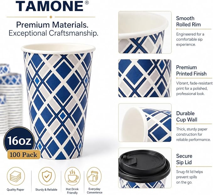 Tamone 100 PACK 16OZ Disposable Coffee Cups