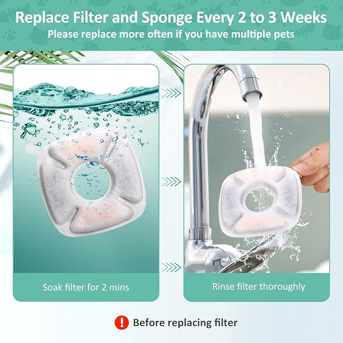 8 Pack Replacement Filters & Sponges Set for 67, 84, 95, 135oz Automatic Pet Fountain, Pet Fountain Replacement Filter, Triple Filtration Cat Water Dispenser Filters for Cats and Dogs