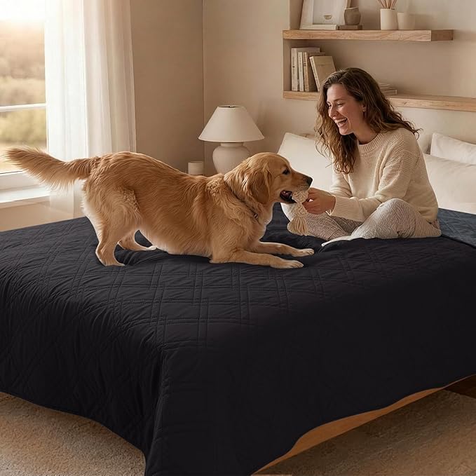 100% Waterproof Dog Couch Protector, Triple-Layer Waterproof Dog Bed Cover Pet Blanket Reversible 2-Tone Sofa Shield, Non-Slip Furniture Guard for Pets(82×90 Inch, Black+Blackish Gray)