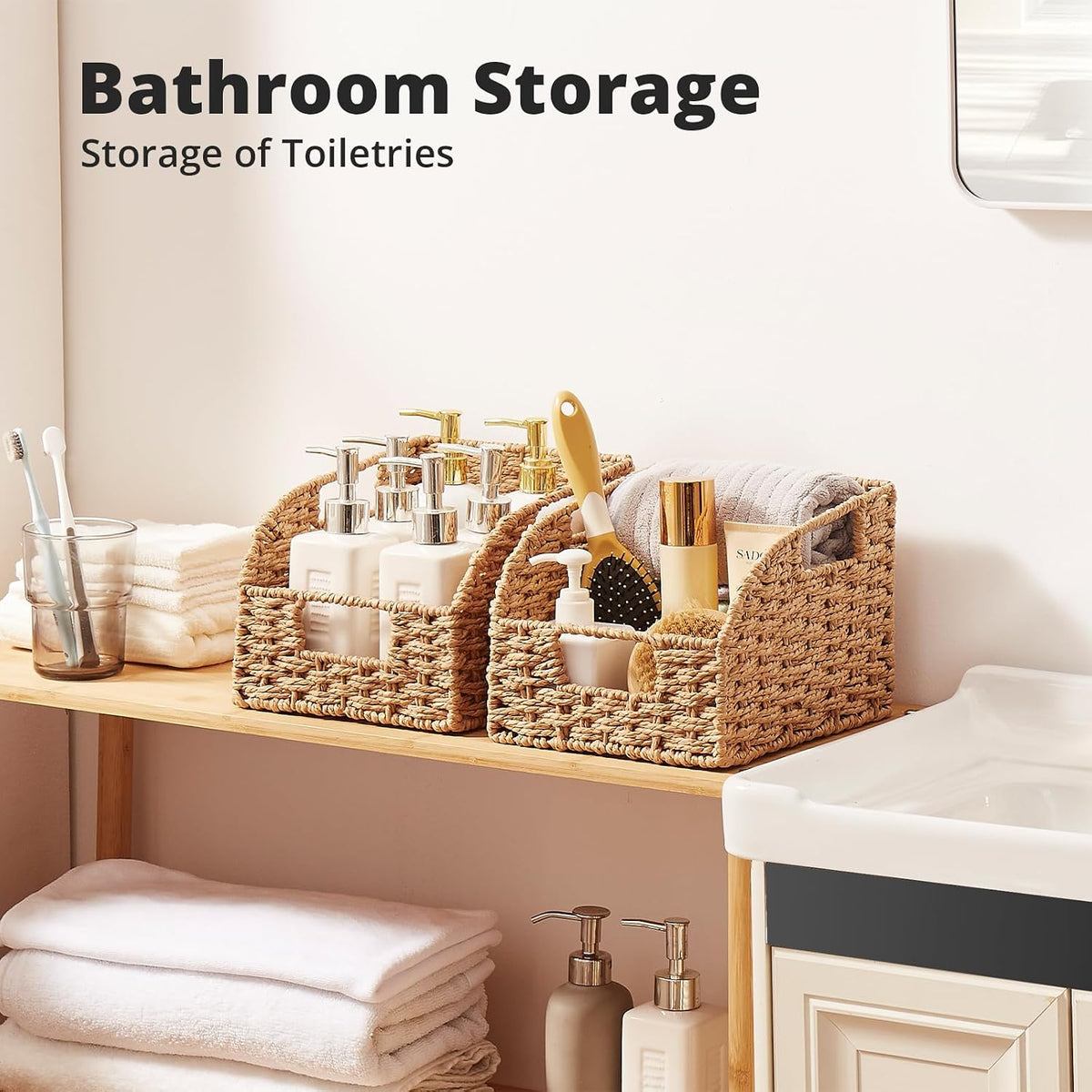 OIAHOMY Pantry Baskets for Organizing,Wicker Storage Bins,2 Pack-Natural
