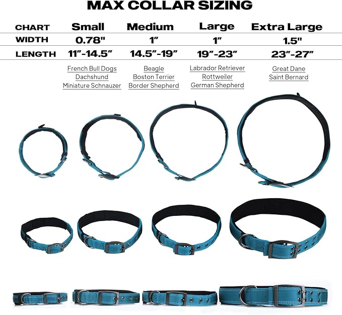 PetiFine Dog Collar for Large Dogs, Neoprene Padded and Adjustable, Reflective Wide Heavy Duty Pet Collars with Durable Metal Belt Buckle for Walking, Blue, XL