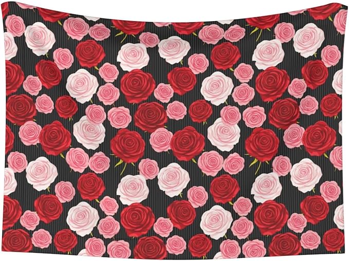 Two Sided Plush Pet Blanket for Warmth Comfort, Black White Stripes Red Rose Flowers, Reversible Throw with Cozy Nubby Side for Chilly Nights Napping Spots Around House