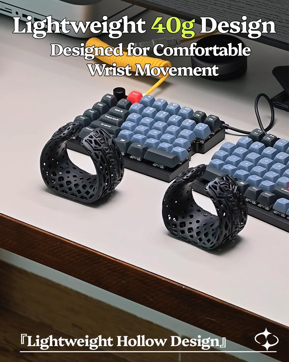 Mouse Wrist Rest Support, Wearable Wrist Cushion with Ergonomic Ring Design, 3D Printed Honeycomb Palm Rest, Breathable & Washable Resin Wrist Support for Gaming, Office, Laptop & Computer Work