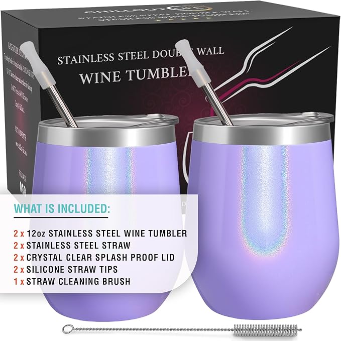 CHILLOUT LIFE 12 oz Stainless Steel Wine Tumblers 2 Pack