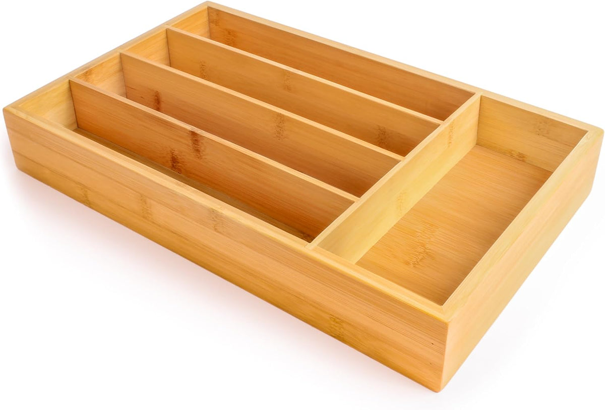 Berghoff Bamboo Kitchen Drawer Organizer, 5 Slot, 13.5"x8.25" Flatware Tray