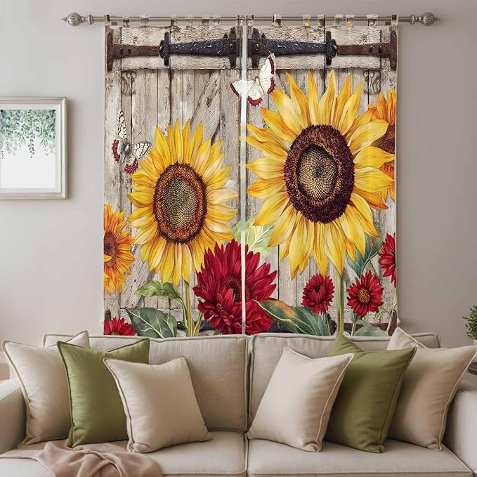 Sunflowers Living Room Curtains 96 Inch Length, Window Curtains Tab Top