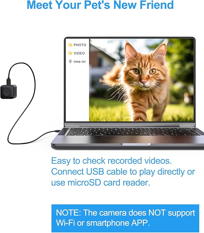 Cat Collar Camera Pet POV Cam with 1080P HD Video Recording,NO APP, NO Wi-Fi Needed, Small Dog Camera Collar