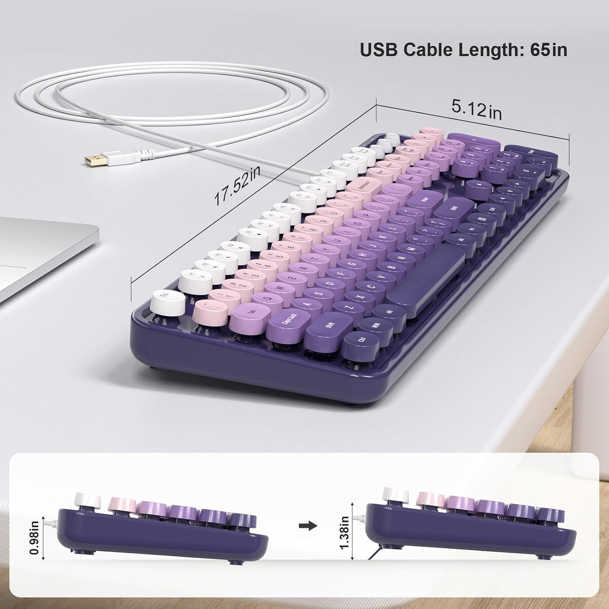 Atelus Computer Keyboard Wired, Plug Play USB Keyboard with Large Number Pad, Caps Indicators, Foldable Stands, Full Size Keyboard for Windows PC Laptop (Purple)