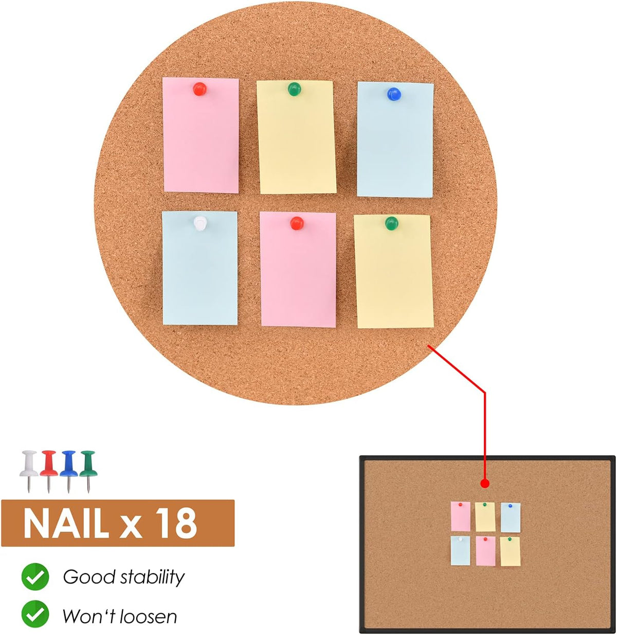 Bulletin Board 48 x 36, Black Aluminium Framed 4x3 Corkboard , Large Wall Mounted Notice Board with 18 Push Pins for School, Home & Office
