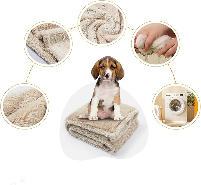 Waterproof Calming Dog Blanket Cream Long Faux Fur Pet Throw Blankets for Medium Dogs Cats Couch Sofa Covers Love Bed Cover Washable(Cream,L-65x57in)