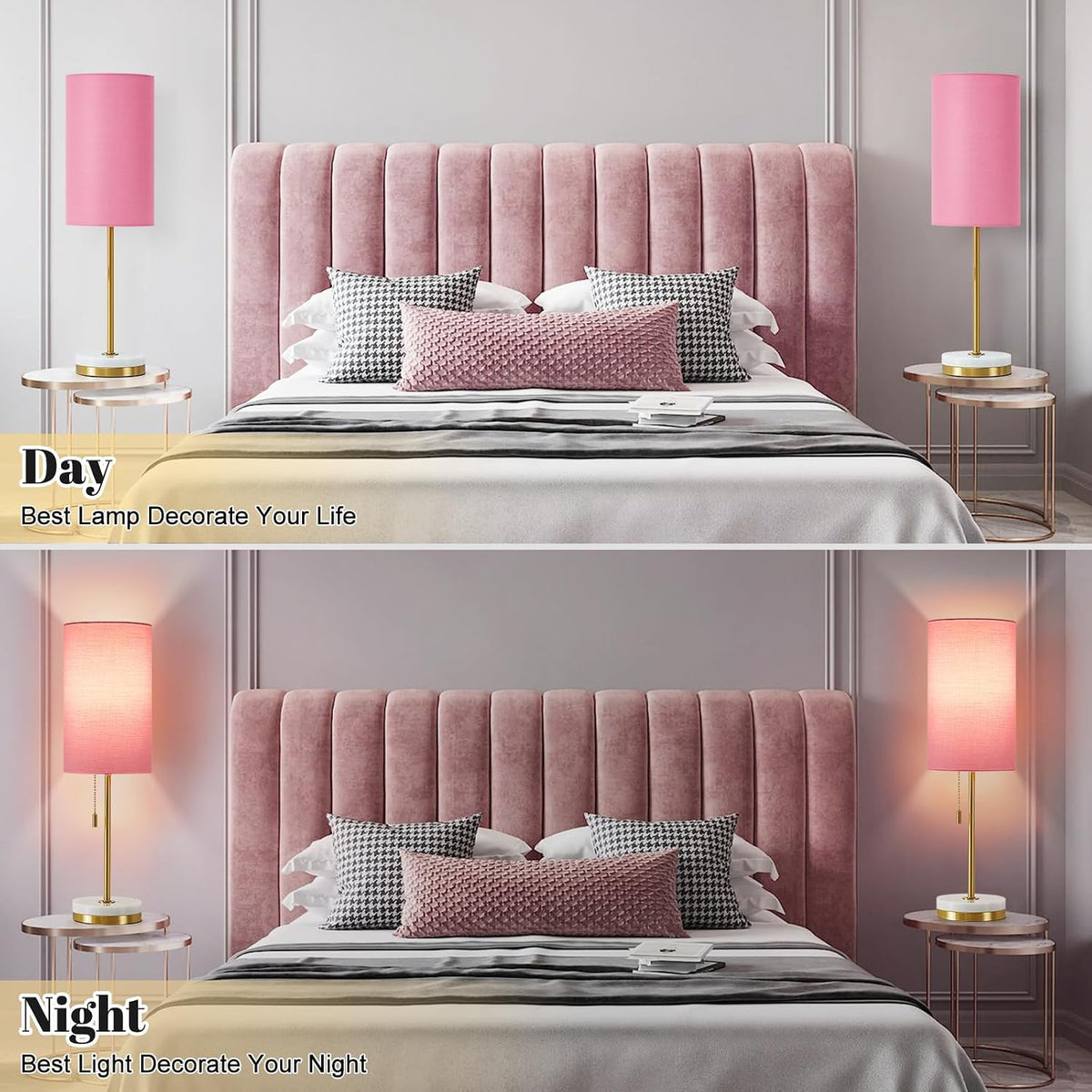 Luvkczc 18" Table Lamp Set of 2, Bedside Lamp with Marble Base, Pull Chain