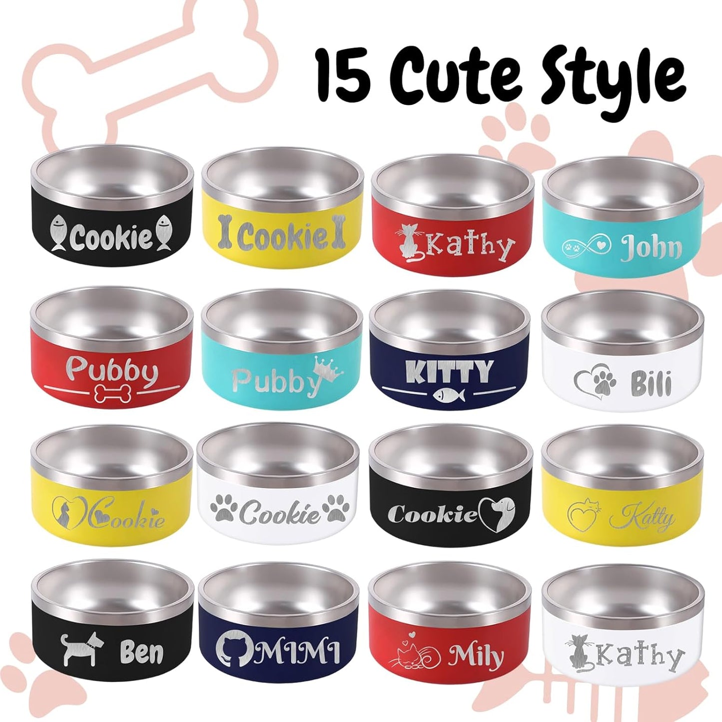 64OZ Personalized Dog Bowl Laser Engraved Custom Pet Name 18/32/42/64 oz No Slip Stainless Steel Insulated Bite-Resistant Food Water Dishes-Light Blue