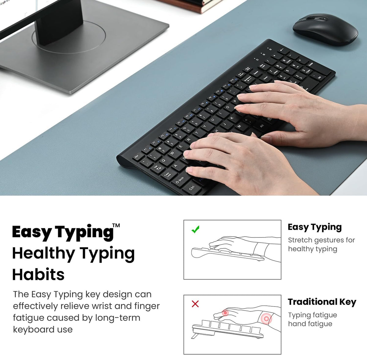 cimetech EasyTyping KF10 Wireless Keyboard and Mouse Combo, [Silent Scissor Switch Keys][Labor-Saving Keys]Ultra Slim Wireless Computer Keyboard and Mouse, Easy Setup for PC/Laptop/Mac/Windows - Black