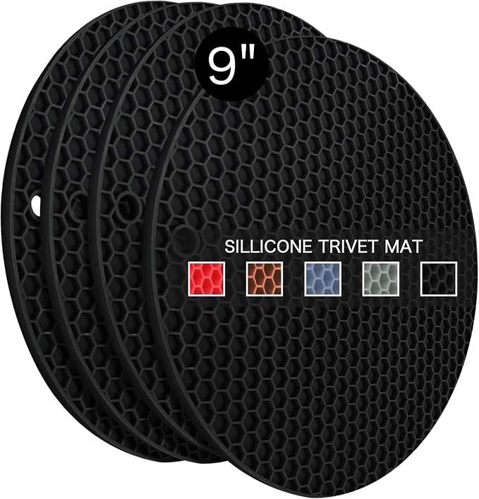4 Pack Silicone Trivet Mats, 8.7 Inch Flexible Heat Resistant Silicone Hot Pads