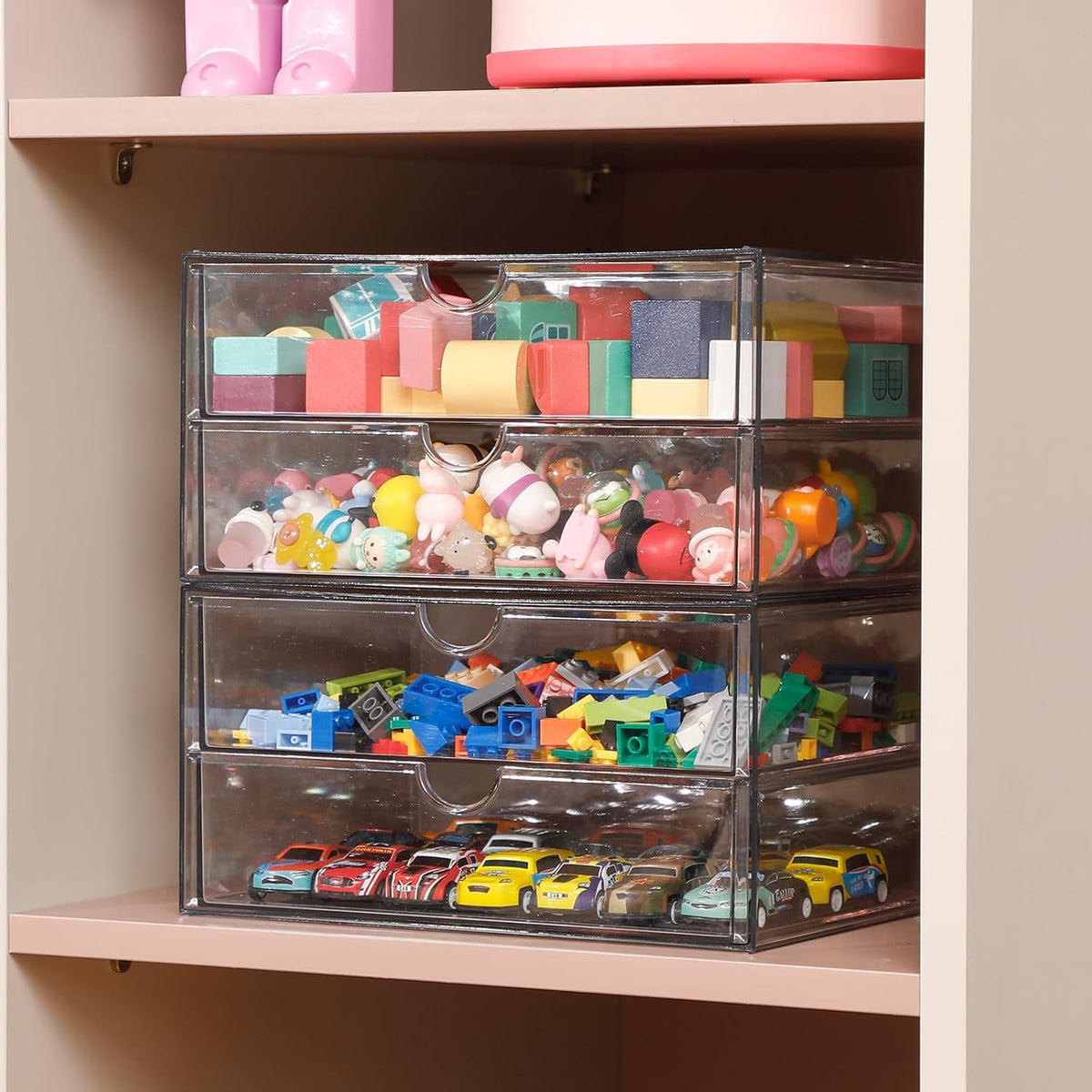 Clear Plastic Drawer Organizer, 4 Drawers