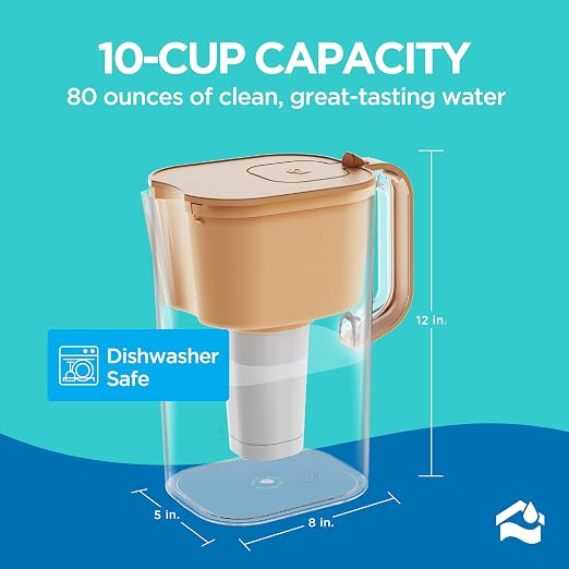 HOMEWATER 10-Cup Pitcher Filter – BPA-Free, High-Capacity 2.4L Pitcher