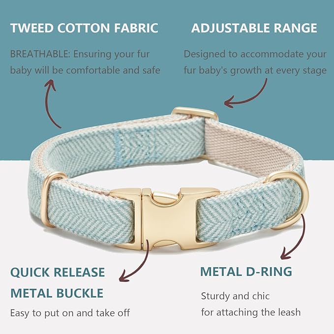Soft Cotton Hemp Dog Collar with Metal Buckle Adjustable Twilled Dog Collars for Small Medium Large Dogs(Blue,Small)